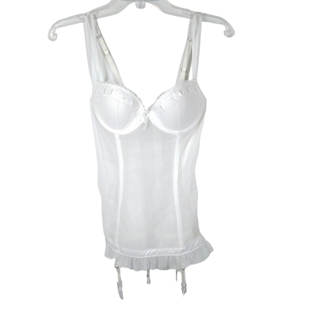 NWT Victoria's Secret Sheer Mesh Corset Garter Belt White size 34C